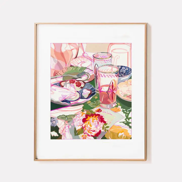 "Brunch Party" Pink Retro Still Life Signed Giclee Print